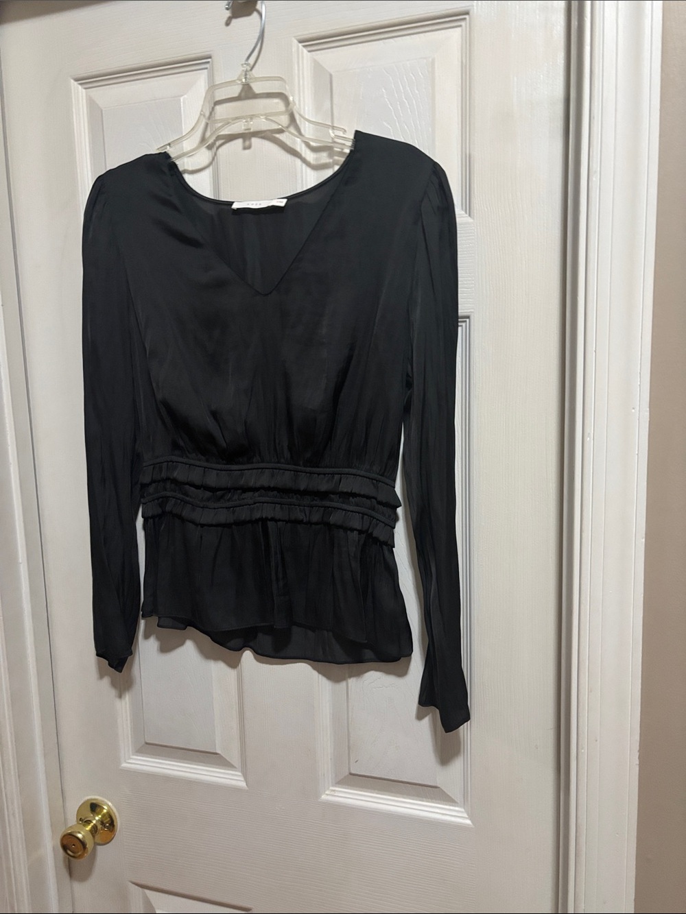 Lush Black V-Neck Long-Sleeve Peplum Blouse